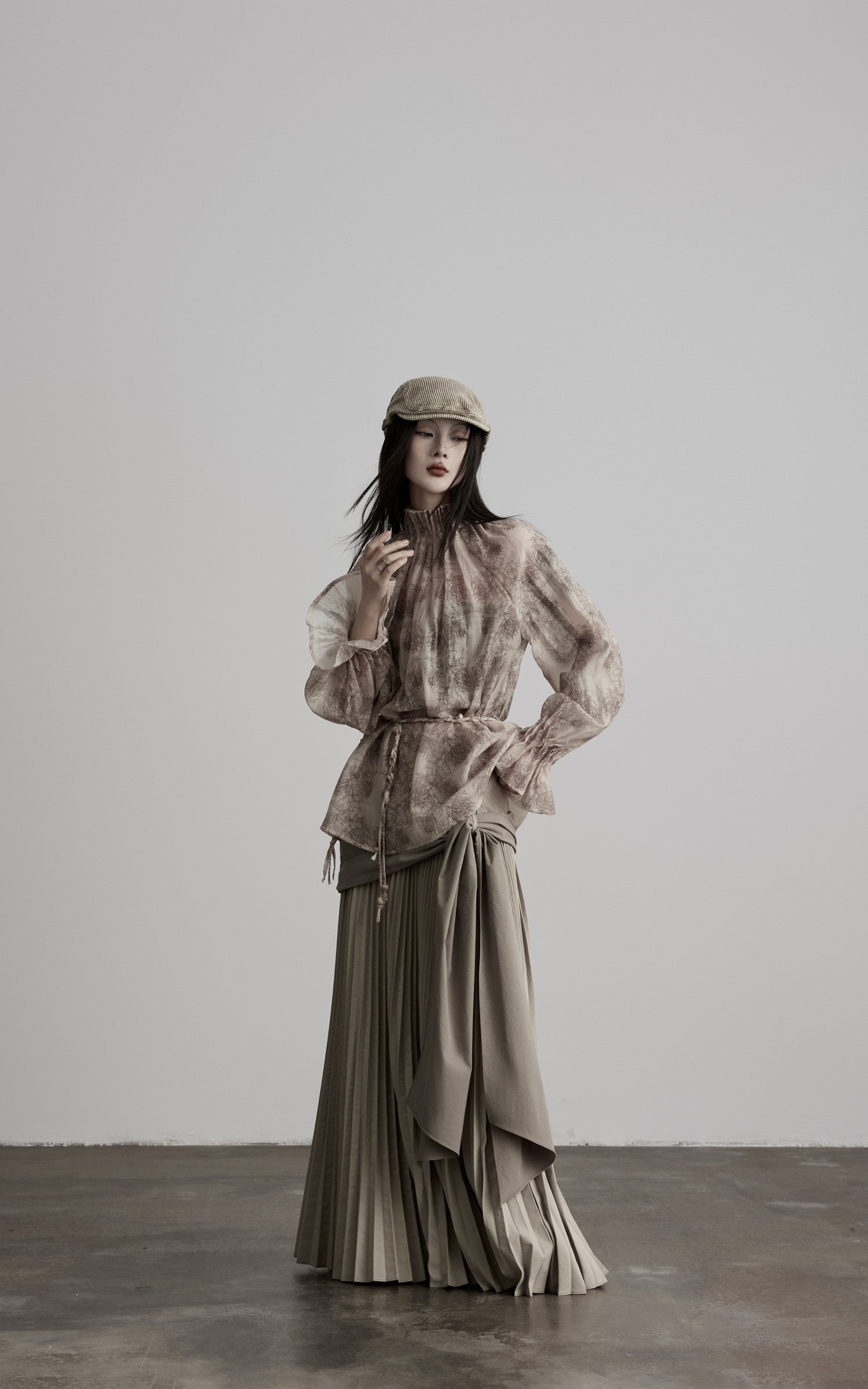 DOINDULGE Draped Pleated Layered Long Skirt