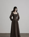 DOINDULGE Pleated Corset Waist Long Sleeve Maxi Dress
