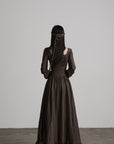 DOINDULGE Pleated Corset Waist Long Sleeve Maxi Dress