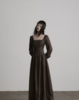 DOINDULGE Pleated Corset Waist Long Sleeve Maxi Dress