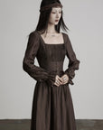 DOINDULGE Pleated Corset Waist Long Sleeve Maxi Dress