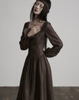 DOINDULGE Pleated Corset Waist Long Sleeve Maxi Dress