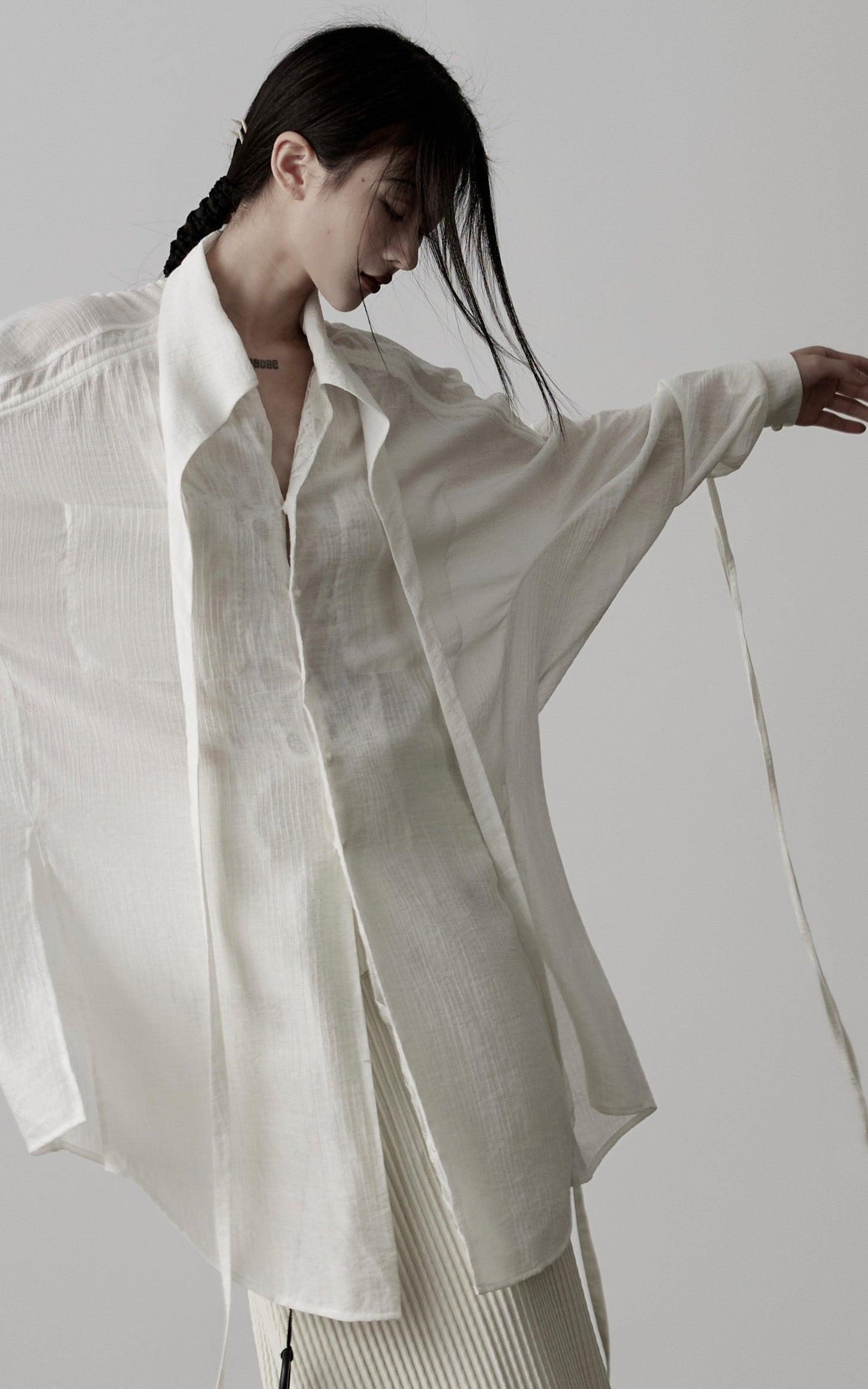 DOINDULGE Draped Batwing Sleeve Drawstring Shirt