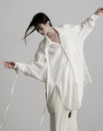 DOINDULGE Draped Batwing Sleeve Drawstring Shirt