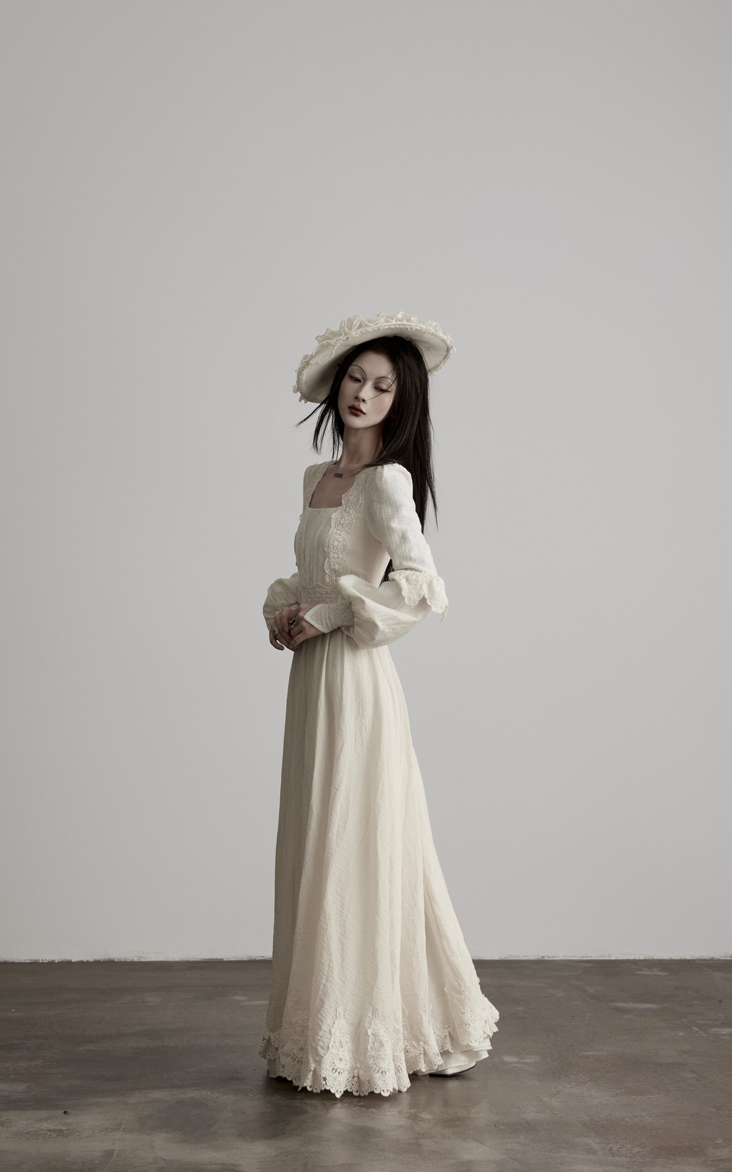 DOINDULGE Lace Structured Square Neck Long Dress