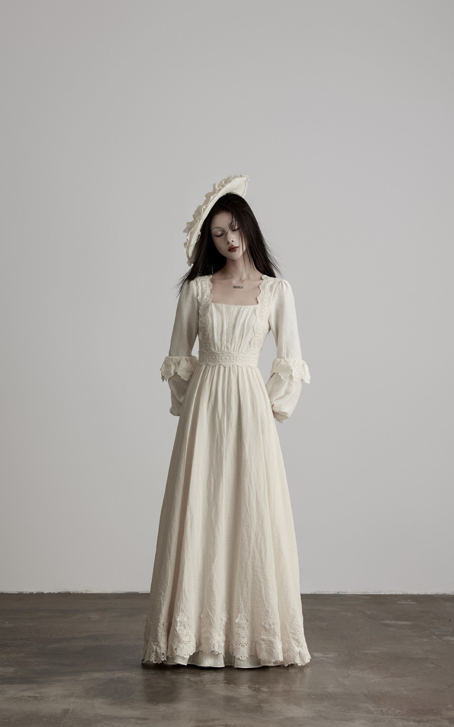 DOINDULGE Lace Structured Square Neck Long Dress