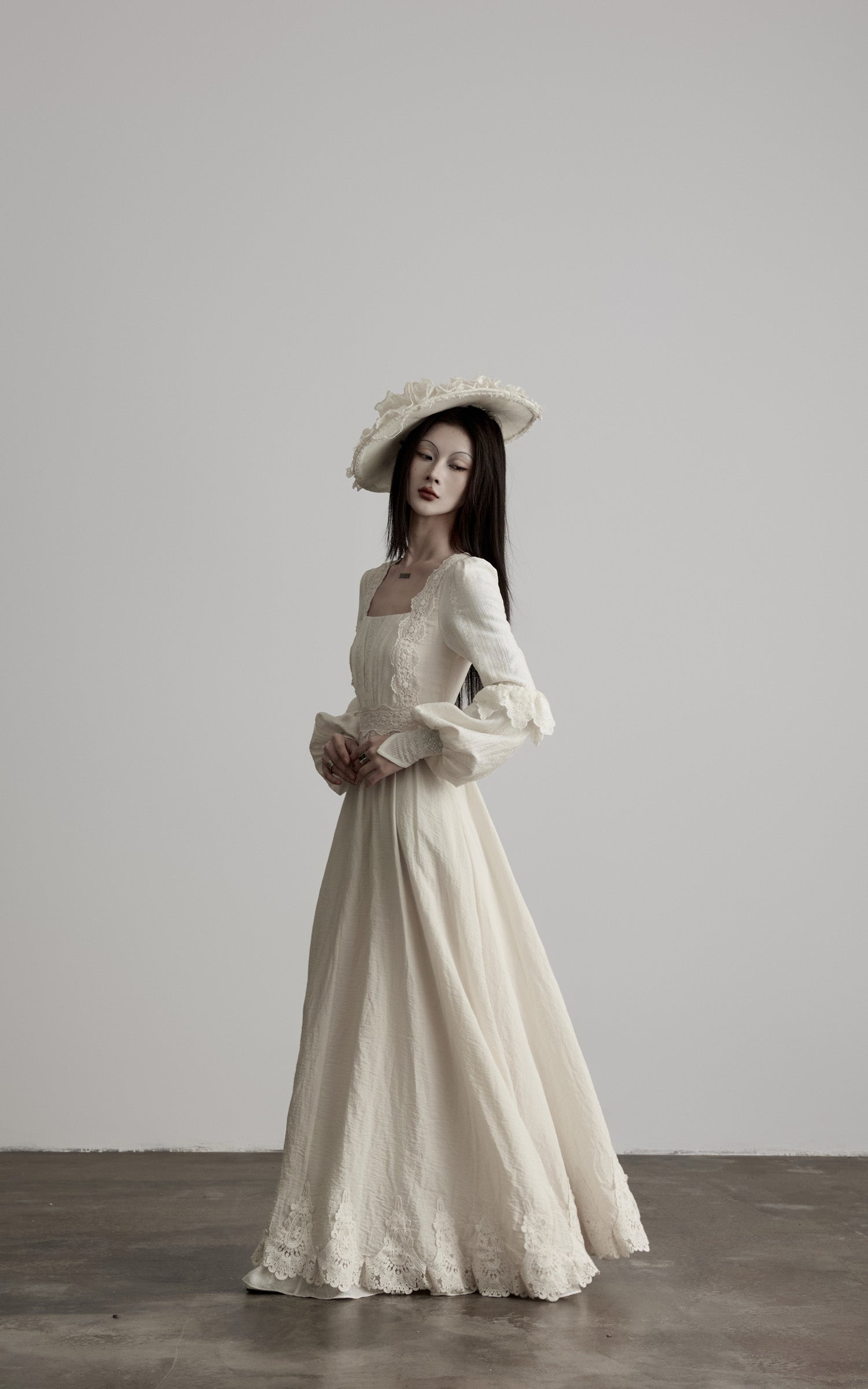 DOINDULGE Lace Structured Square Neck Long Dress