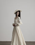 DOINDULGE Lace Structured Square Neck Long Dress