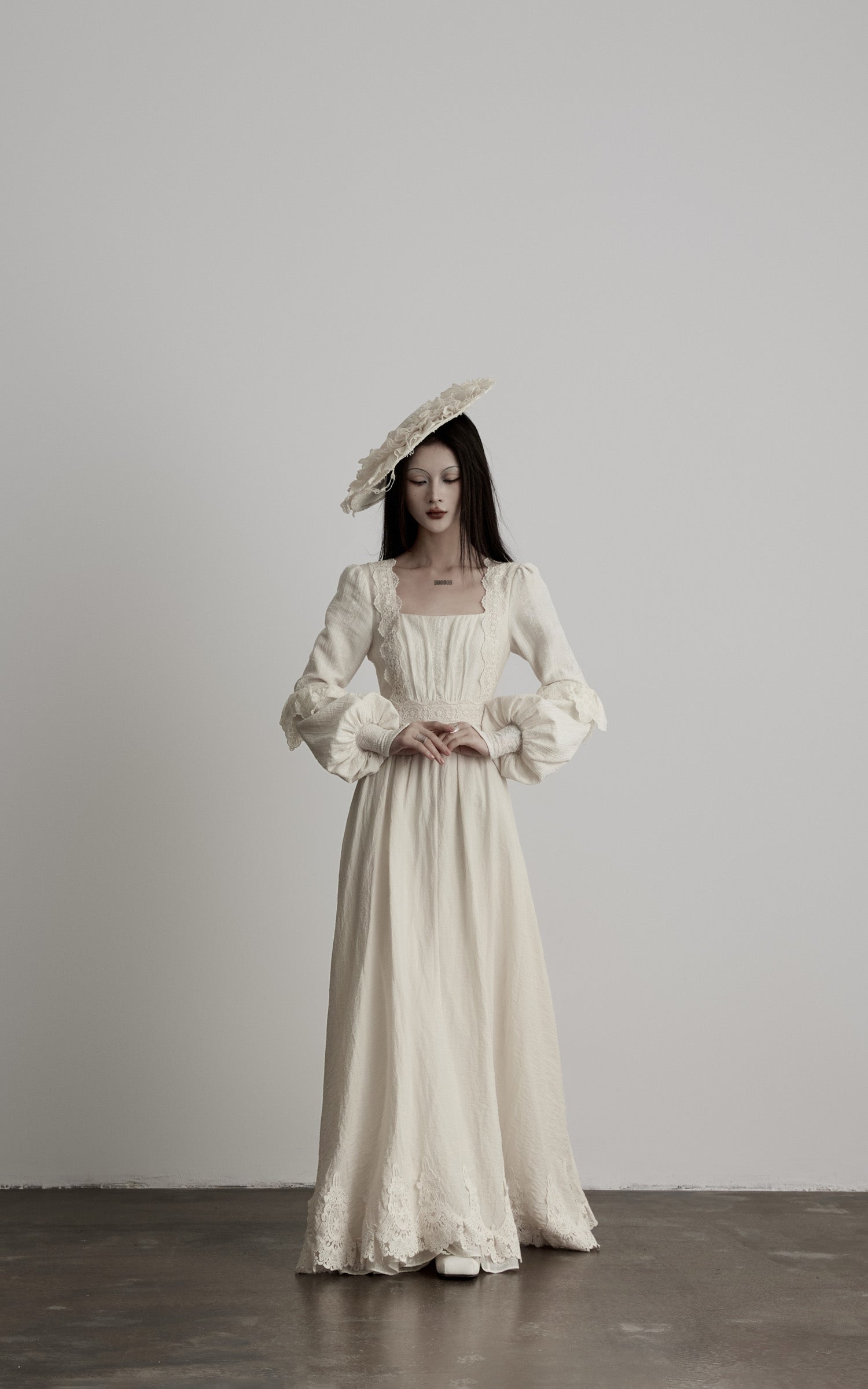 DOINDULGE Lace Structured Square Neck Long Dress