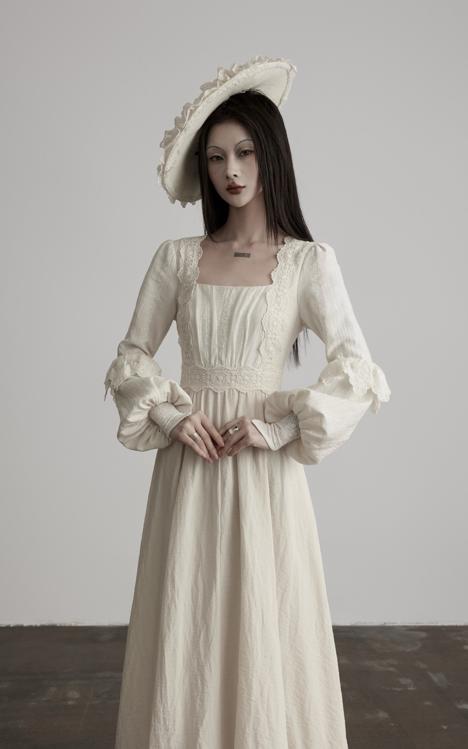 DOINDULGE Lace Structured Square Neck Long Dress