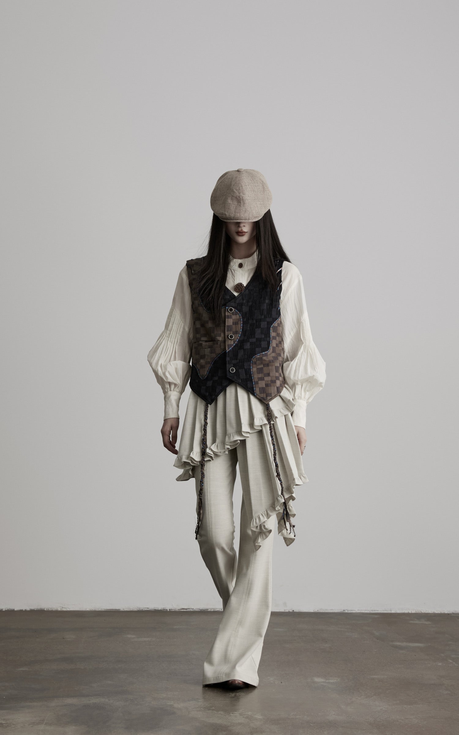 DOINDULGE Layered Pleated Panel Flared Trousers