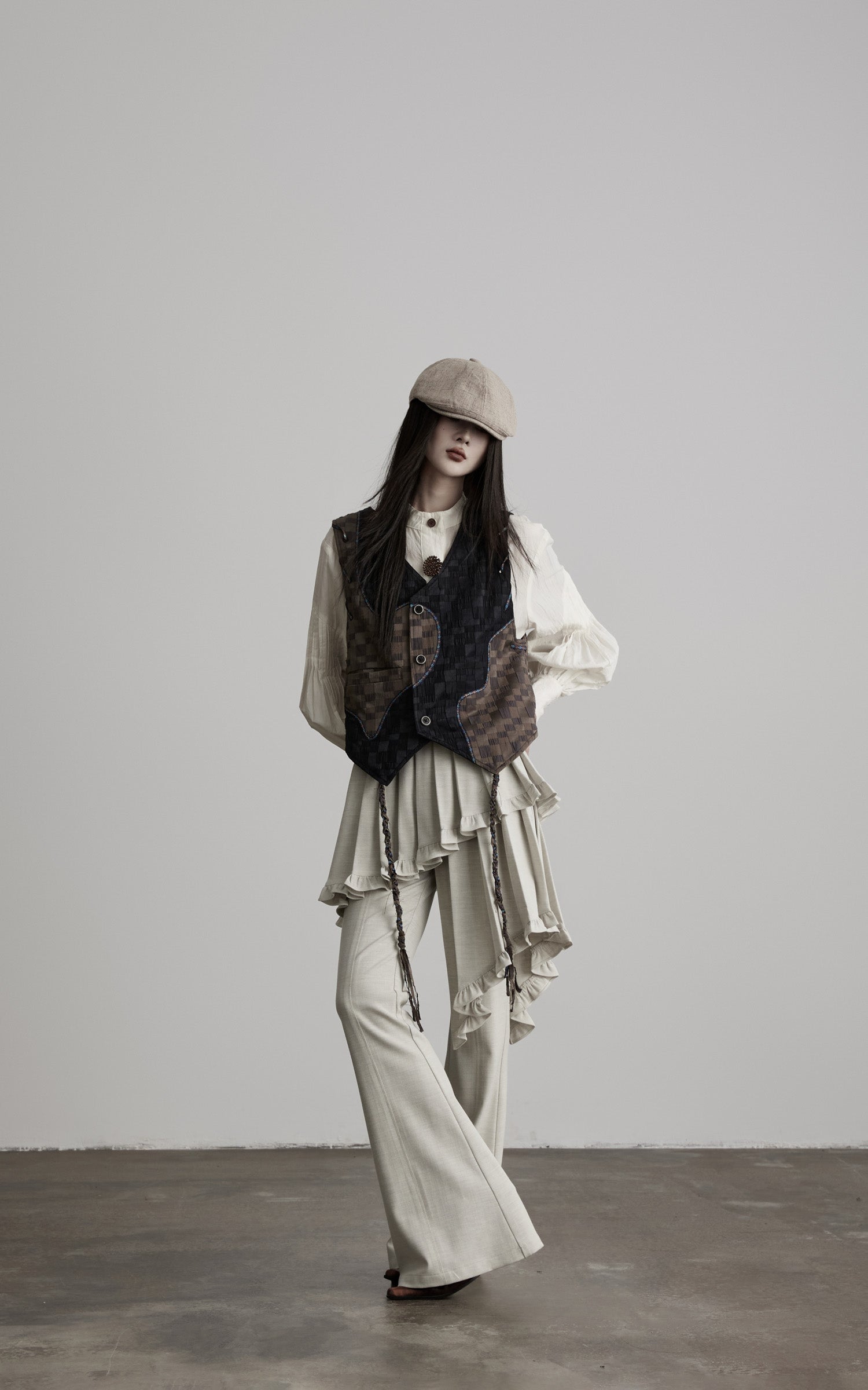 DOINDULGE Asymmetric Patchwork Textured Vest