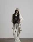 DOINDULGE Layered Pleated Panel Flared Trousers