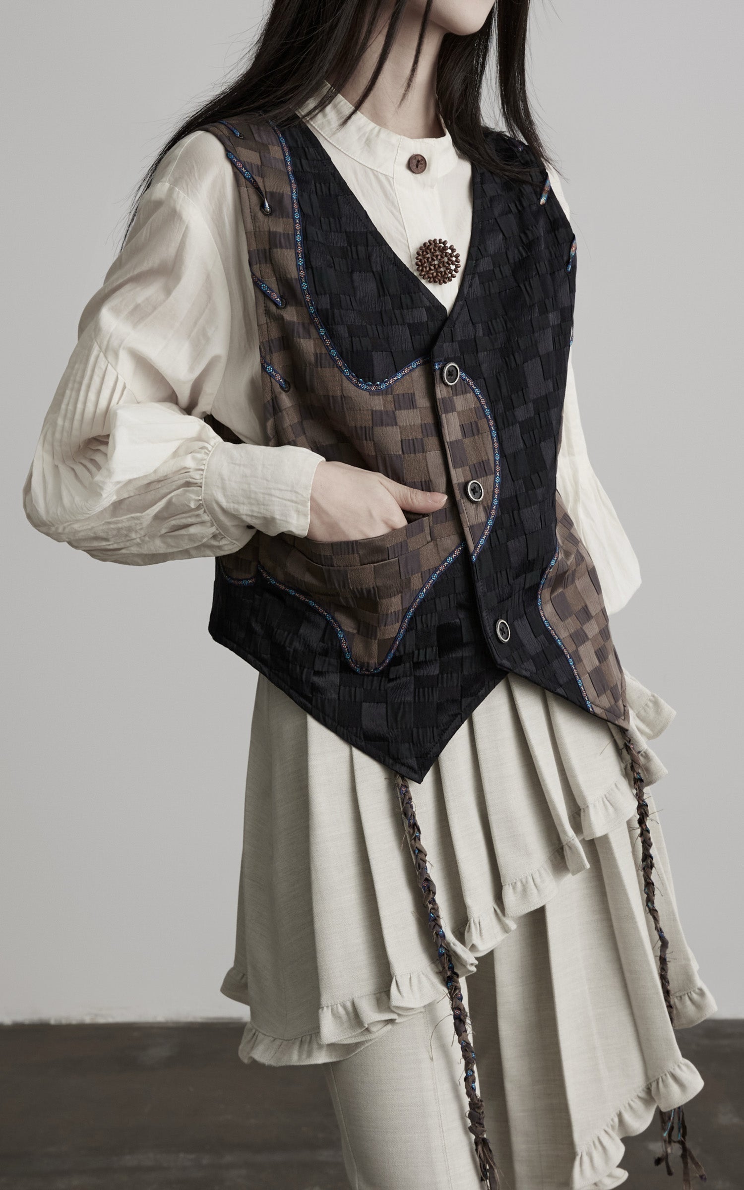 DOINDULGE Asymmetric Patchwork Textured Vest
