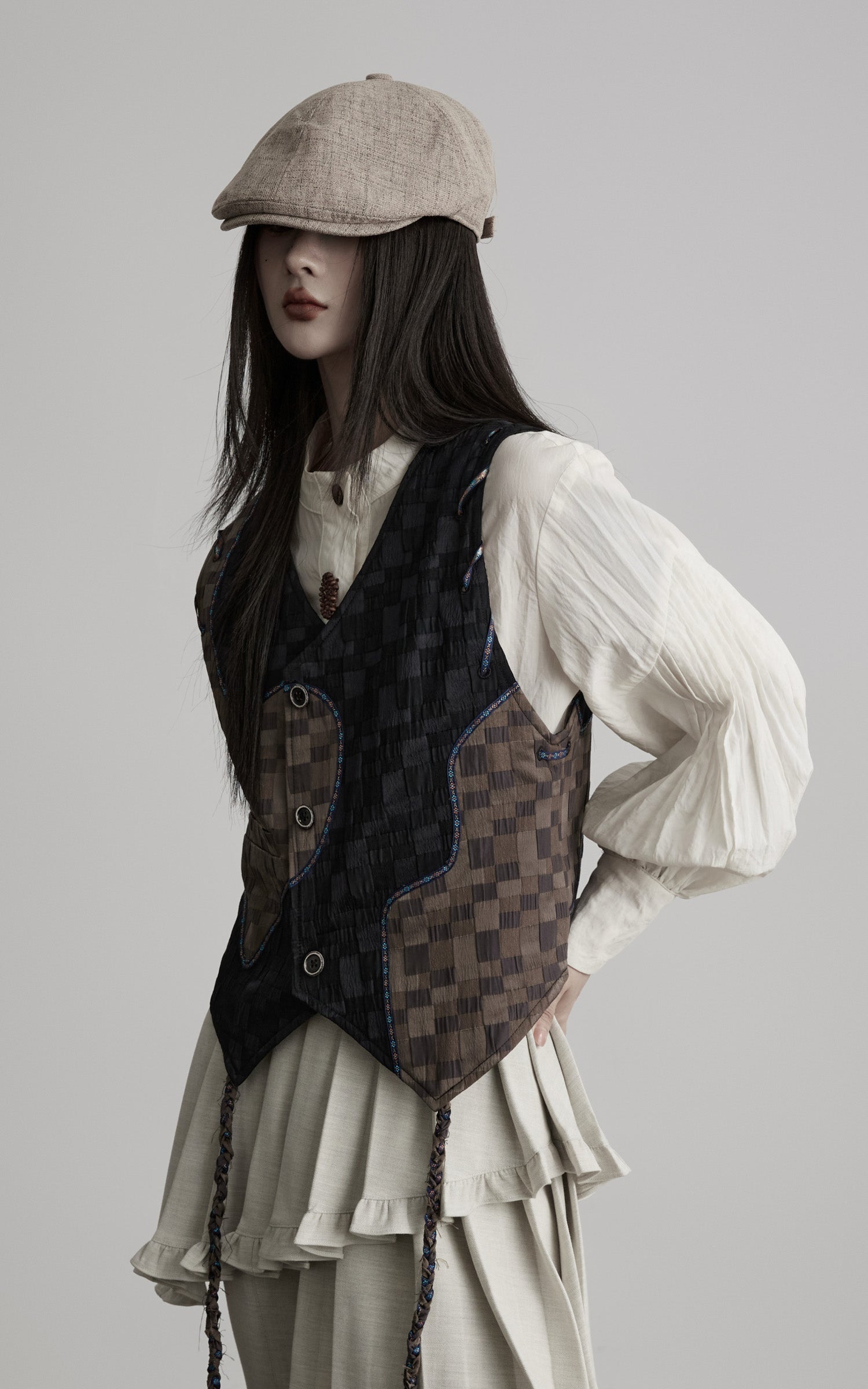 DOINDULGE Asymmetric Patchwork Textured Vest