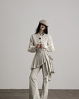 DOINDULGE Layered Pleated Panel Flared Trousers