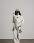 DOINDULGE Layered Pleated Panel Flared Trousers