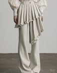 DOINDULGE Layered Pleated Panel Flared Trousers
