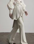 DOINDULGE Layered Pleated Panel Flared Trousers