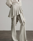 DOINDULGE Layered Pleated Panel Flared Trousers
