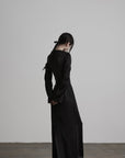 DOINDULGE Pleated Panel Braided Waist Long Sleeve Sculptural Maxi Dress