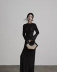 DOINDULGE Pleated Panel Braided Waist Long Sleeve Sculptural Maxi Dress
