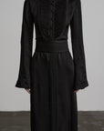 DOINDULGE Pleated Panel Braided Waist Long Sleeve Sculptural Maxi Dress