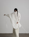 DOINDULGE Draped Batwing Sleeve Drawstring Shirt