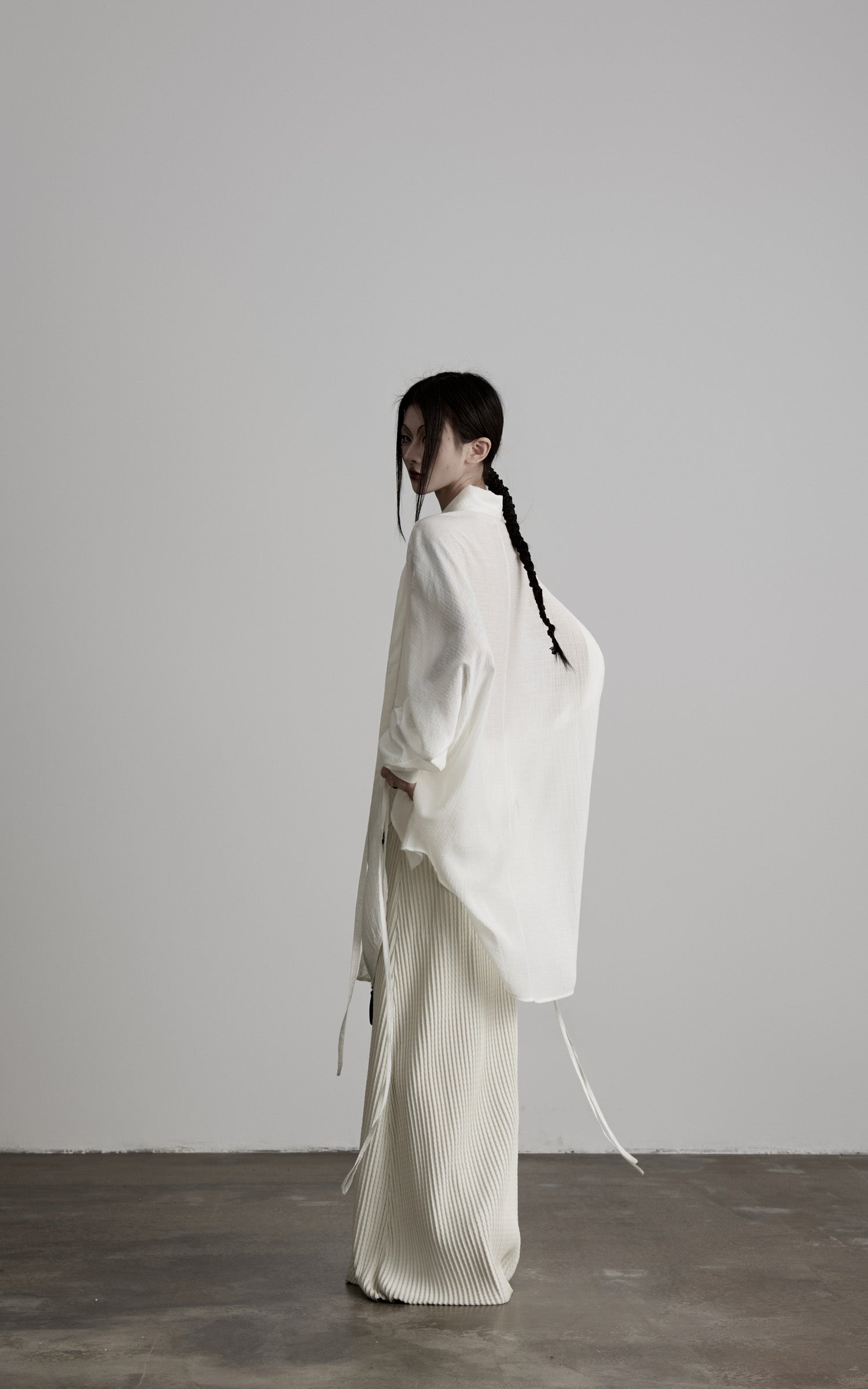 DOINDULGE Draped Batwing Sleeve Drawstring Shirt