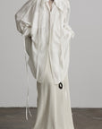 DOINDULGE Draped Batwing Sleeve Drawstring Shirt