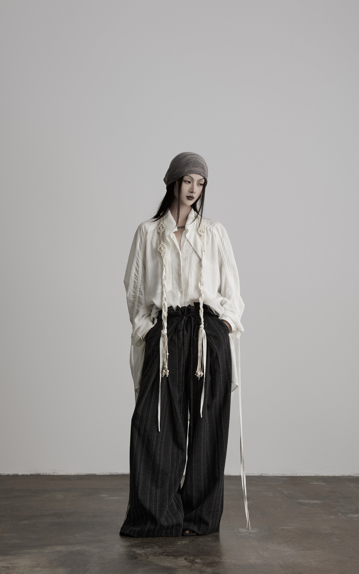 DOINDULGE Draped Batwing Sleeve Drawstring Shirt