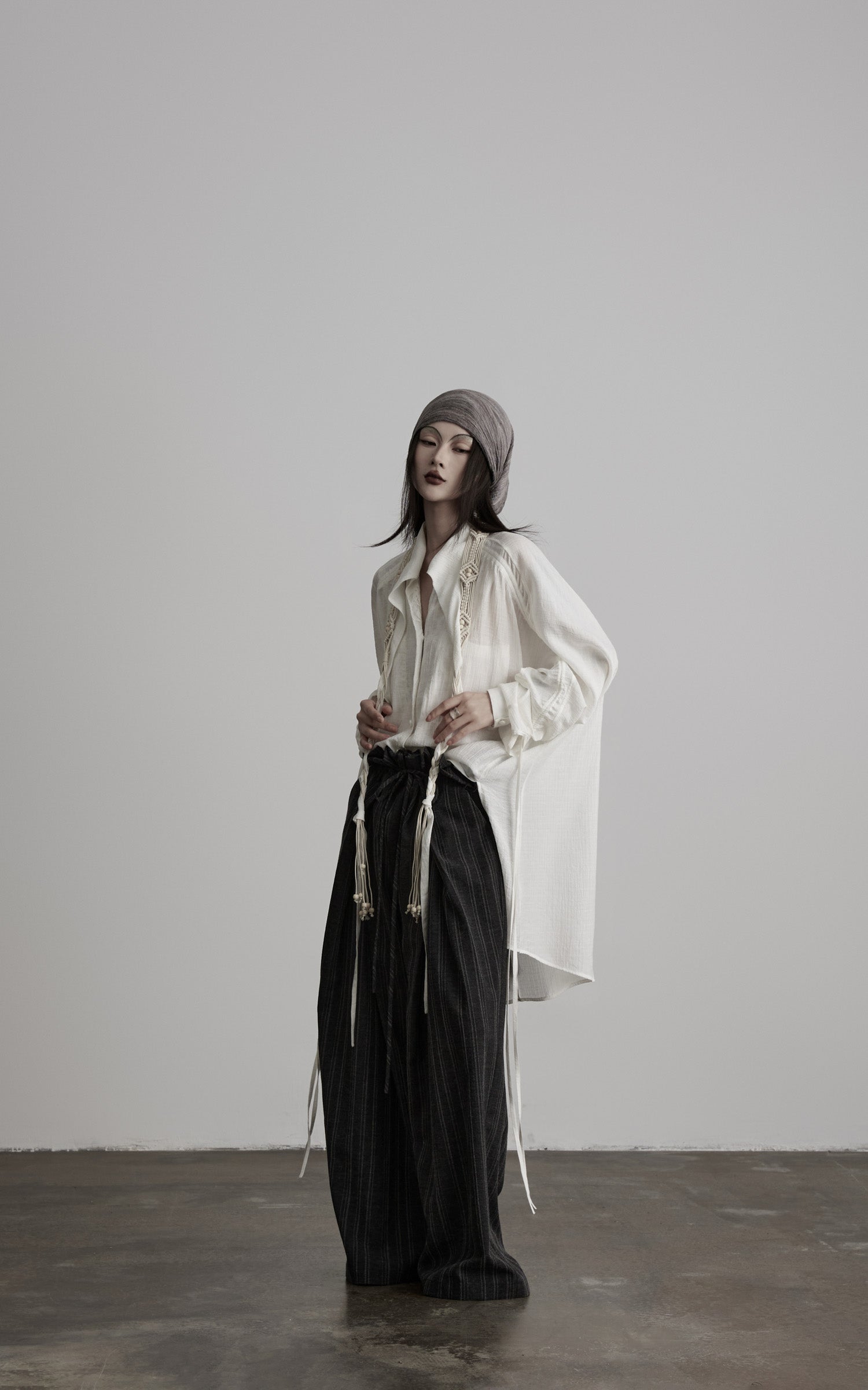 DOINDULGE Draped Batwing Sleeve Drawstring Shirt