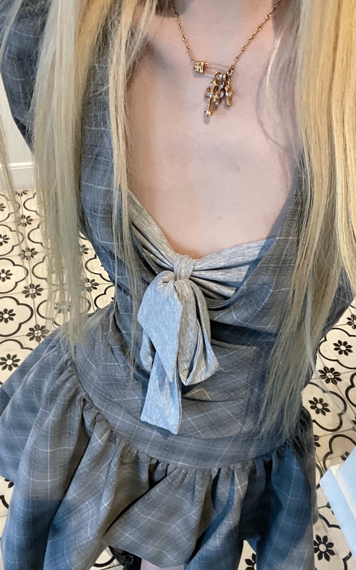 Rase le sol Plaid Tie-Front Top &amp; Asymmetric Layered Skirt Set