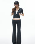 IAMXIAA Fitted Zip-Up Hoodie & Low-Rise Flare Set