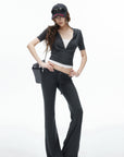 IAMXIAA Fitted Zip-Up Hoodie & Low-Rise Flare Set