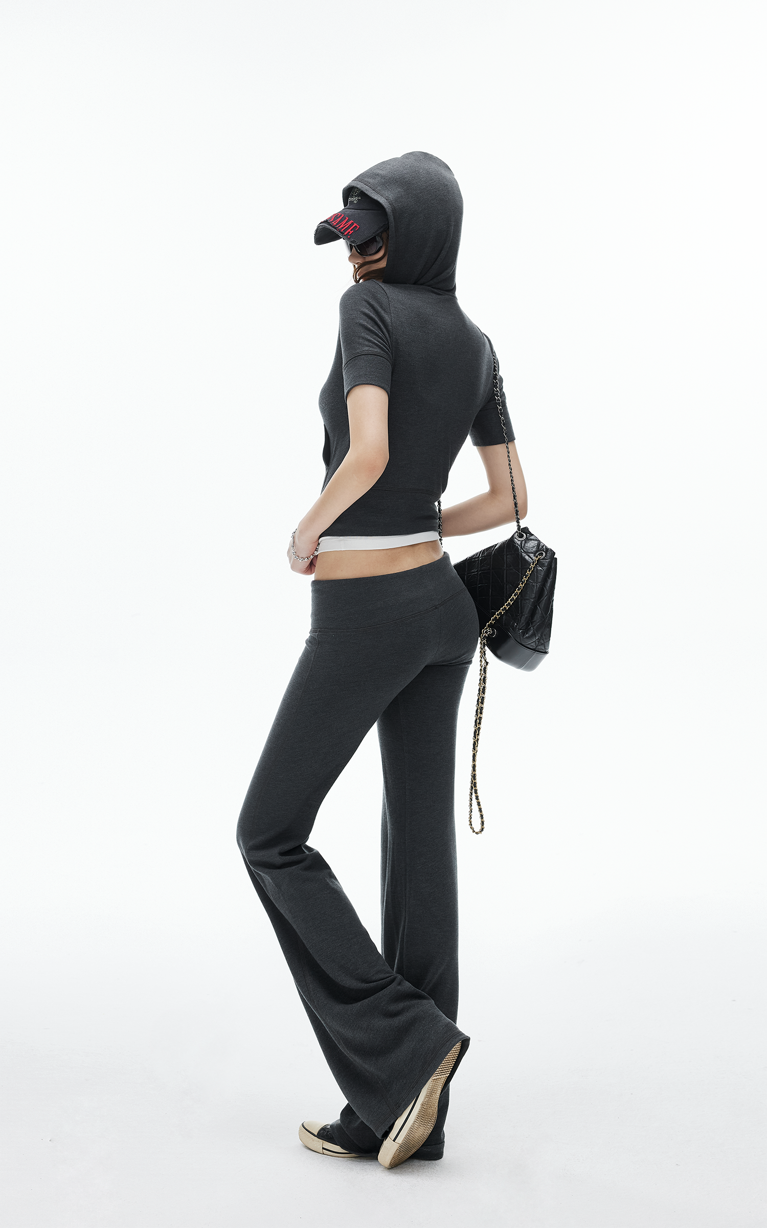 IAMXIAA Fitted Zip-Up Hoodie &amp; Low-Rise Flare Set