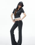 IAMXIAA Fitted Zip-Up Hoodie & Low-Rise Flare Set