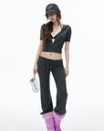 IAMXIAA Fitted Zip-Up Hoodie & Low-Rise Flare Set