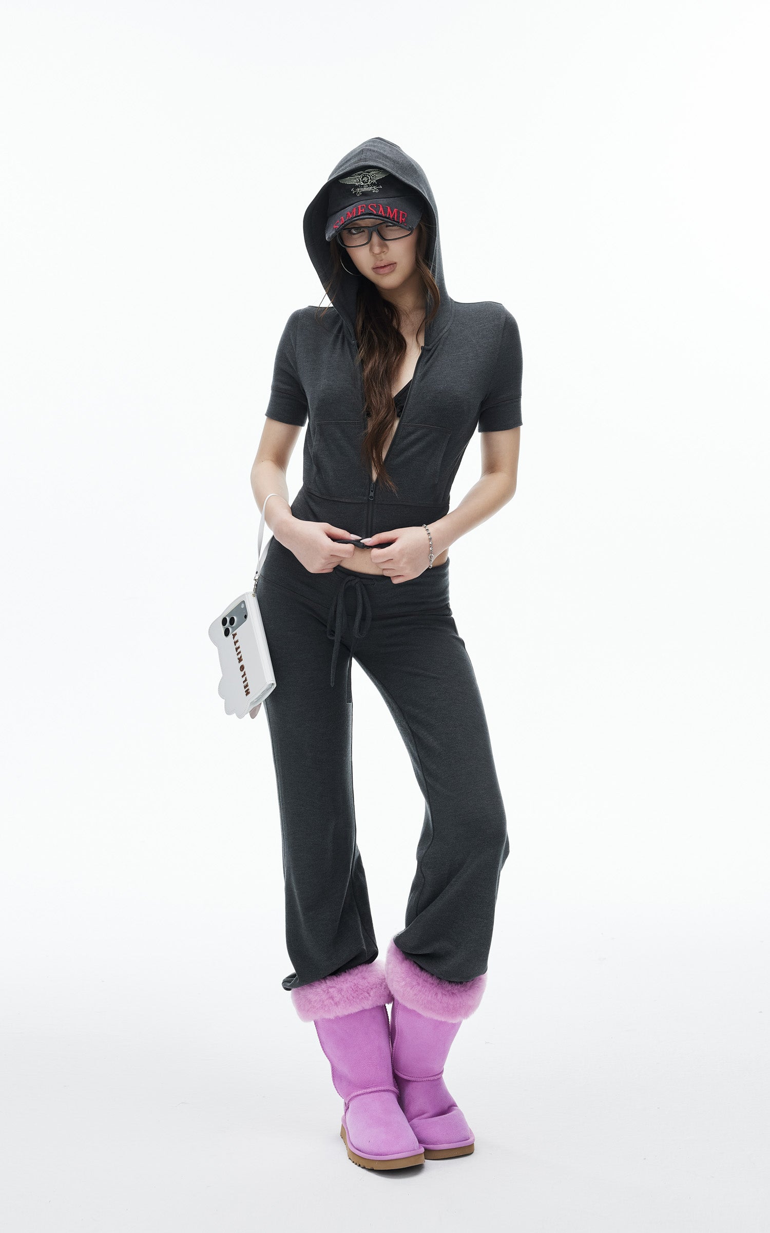 IAMXIAA Fitted Zip-Up Hoodie &amp; Low-Rise Flare Set