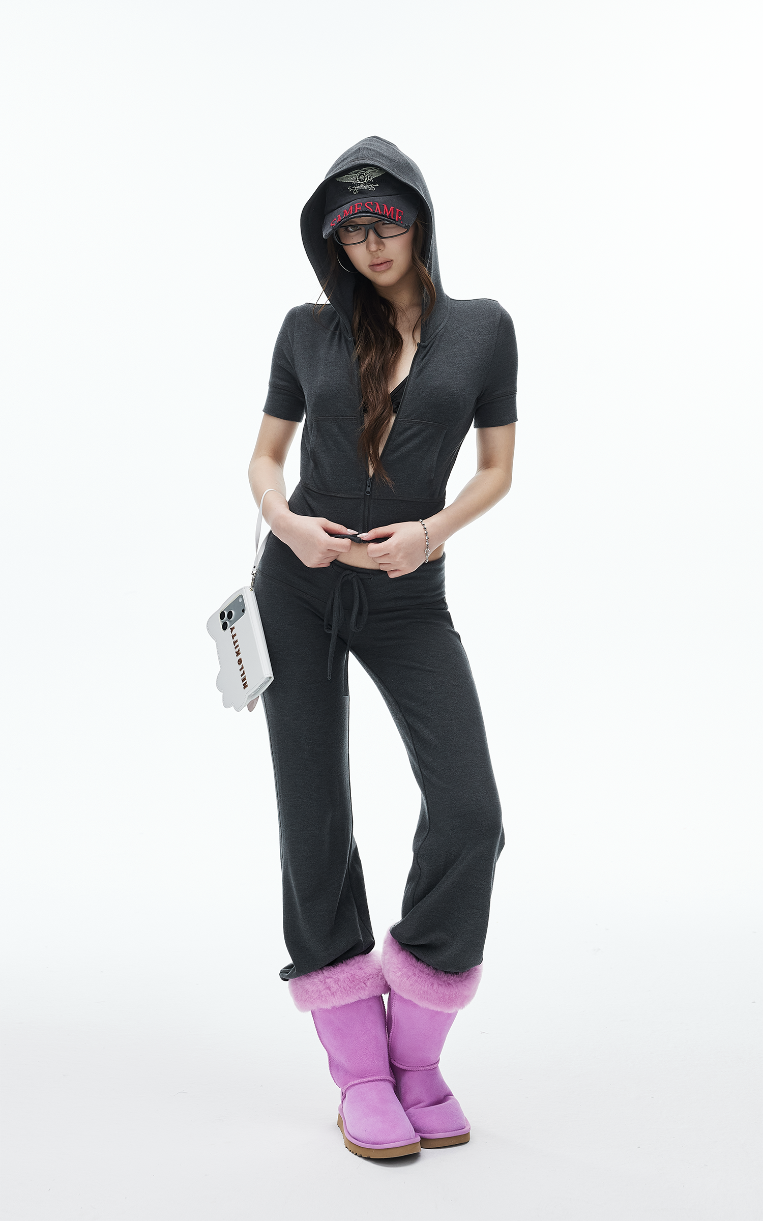 IAMXIAA Fitted Zip-Up Hoodie &amp; Low-Rise Flare Set