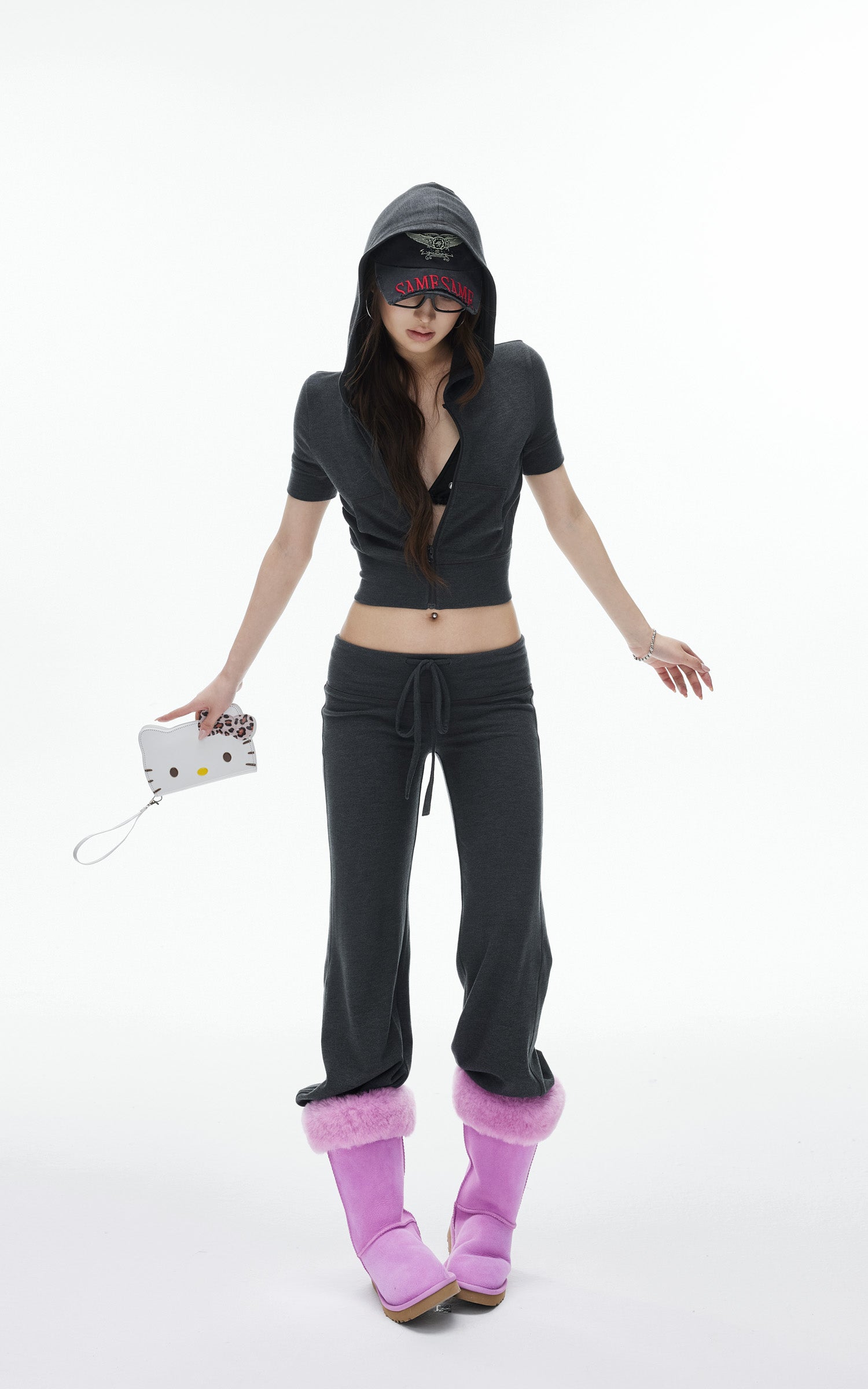 IAMXIAA Fitted Zip-Up Hoodie &amp; Low-Rise Flare Set