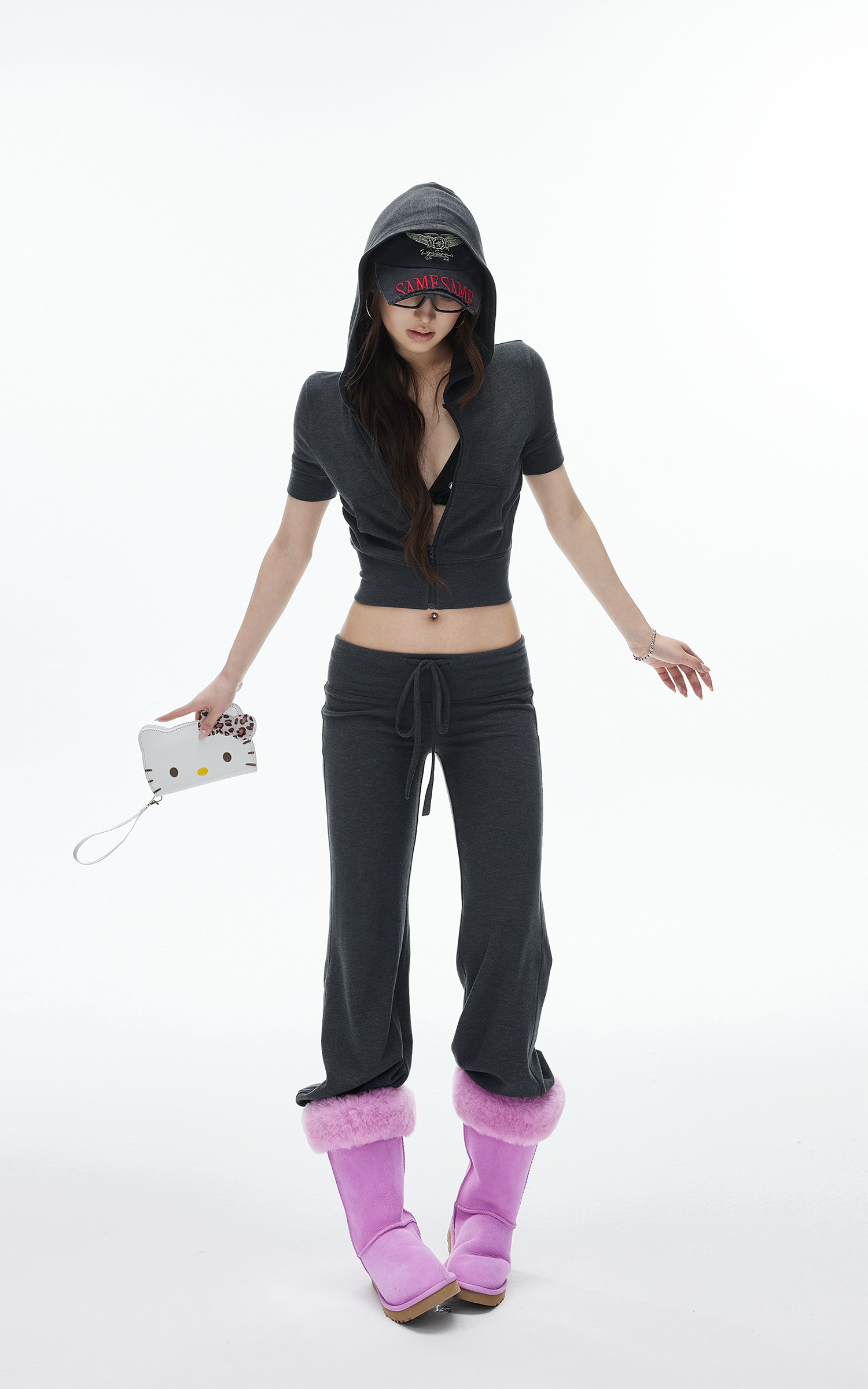 IAMXIAA Fitted Zip-Up Hoodie &amp; Low-Rise Flare Set