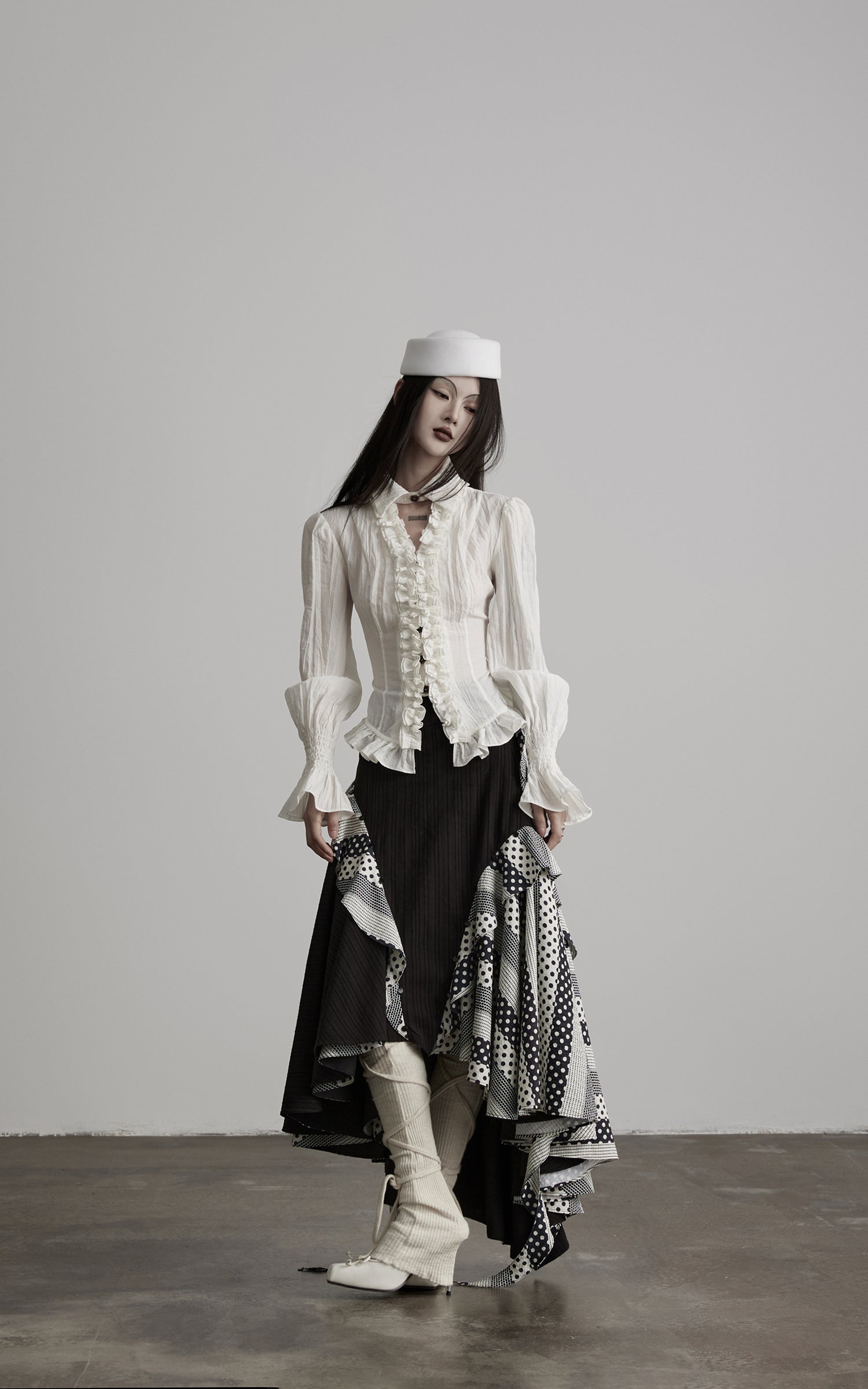 DOINDULGE Asymmetric Ruffle Patchwork Skirt