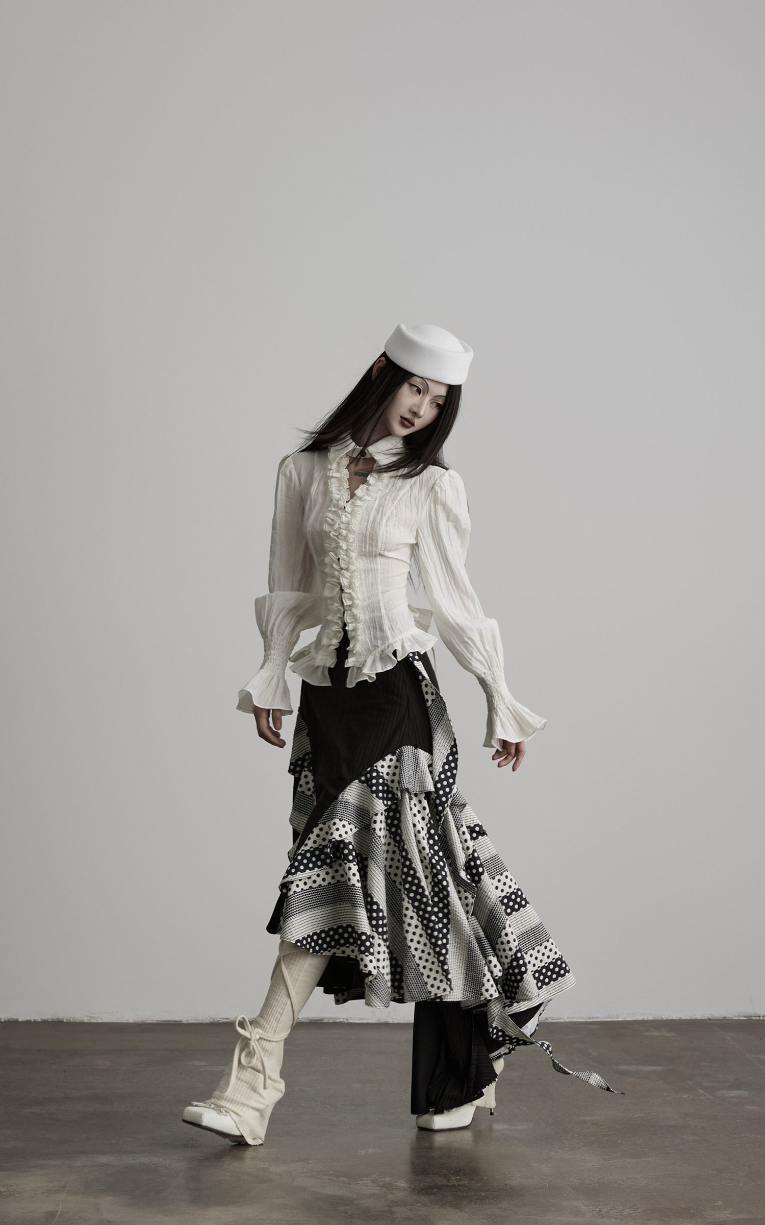 DOINDULGE Asymmetric Ruffle Patchwork Skirt