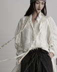 DOINDULGE Draped Batwing Sleeve Drawstring Shirt