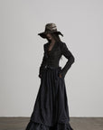 DOINDULGE Structured Pinstripe Tailored Gothic Maxi Dress