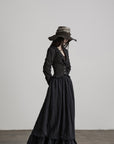 DOINDULGE Structured Pinstripe Tailored Gothic Maxi Dress