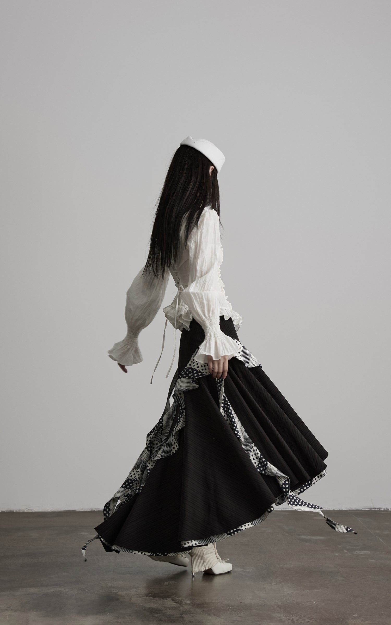 DOINDULGE Asymmetric Ruffle Patchwork Skirt