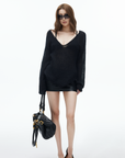 IAMXIAA Slouchy Sheer V-Neck Knit Cover-Up