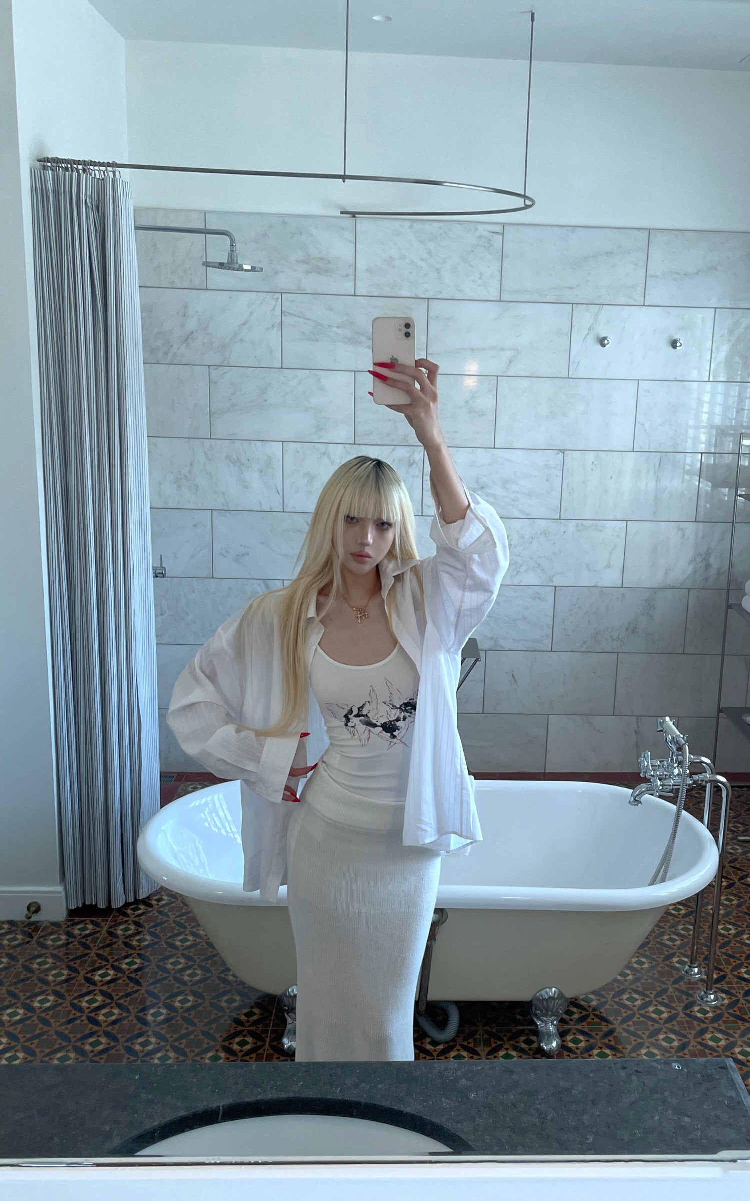 Rase le sol 하이웨이스트 스컬프 니트 머메이드 스커트